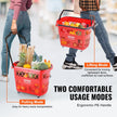 VEVOR Plastic Rolling Shopping Trolley Basket On Wheels 6PCS 39L with Handle Red