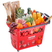 VEVOR Plastic Rolling Shopping Trolley Basket On Wheels 6PCS 39L with Handle Red