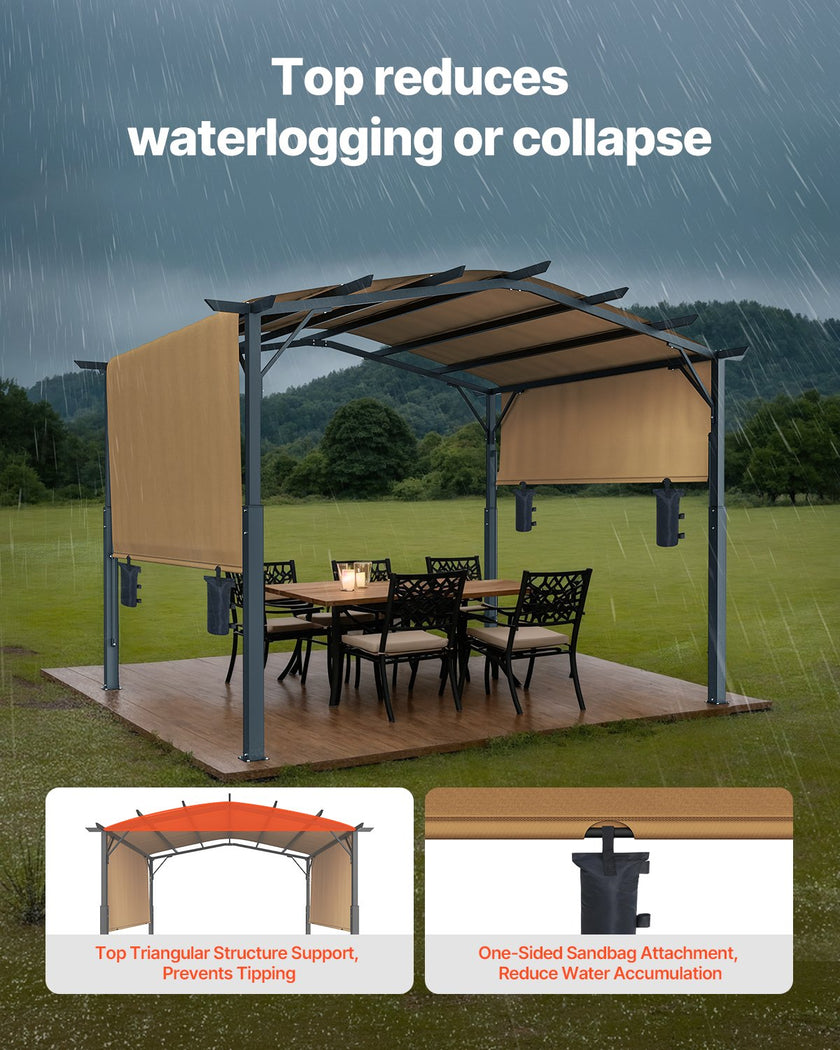 VEVOR 10x10 ft Outdoor Retractable Pergola with Canopy Arched Top Metal Pergola