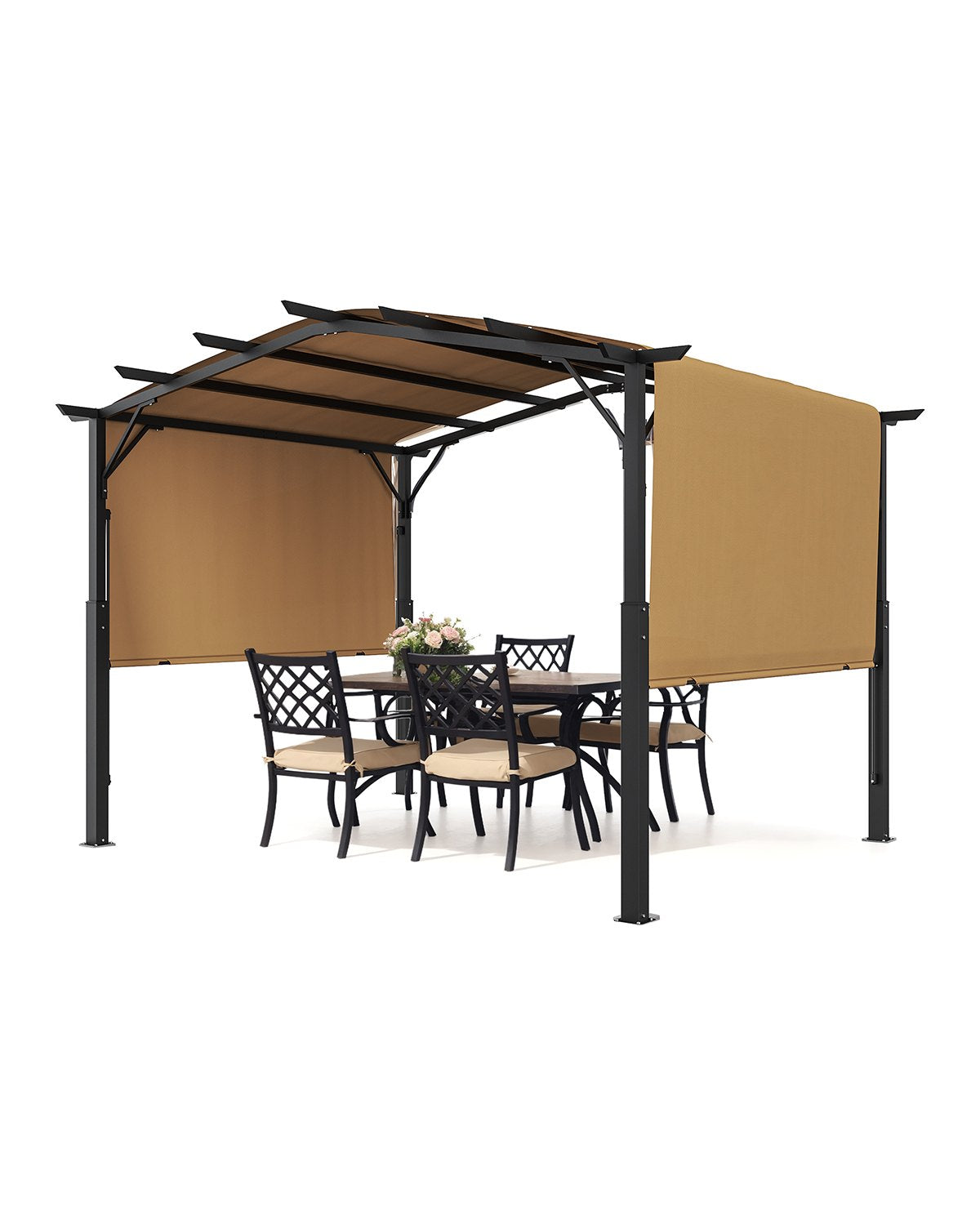 VEVOR 10x10 ft Outdoor Retractable Pergola with Canopy Arched Top Metal Pergola