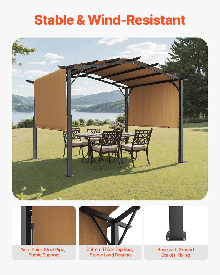 VEVOR 10x12 ft Outdoor Retractable Pergola with Canopy Arched Top Metal Pergola