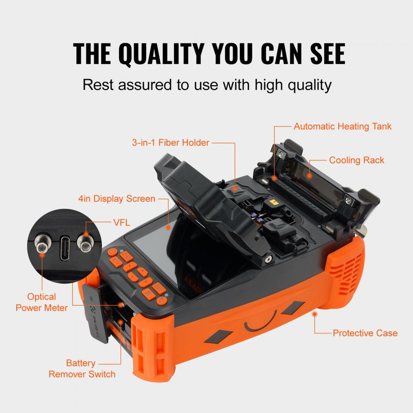 VEVOR Fiber Fusion Splicer 4 Motors, Clad Alignment Fiber Optic Fusion Splicer Kit w/ 4