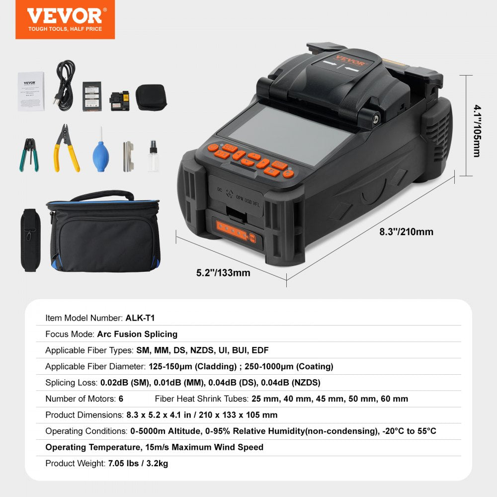 VEVOR Fiber Fusion Splicer 6 Motors, Core Alignment Fiber Optic Fusion Splicer with 4