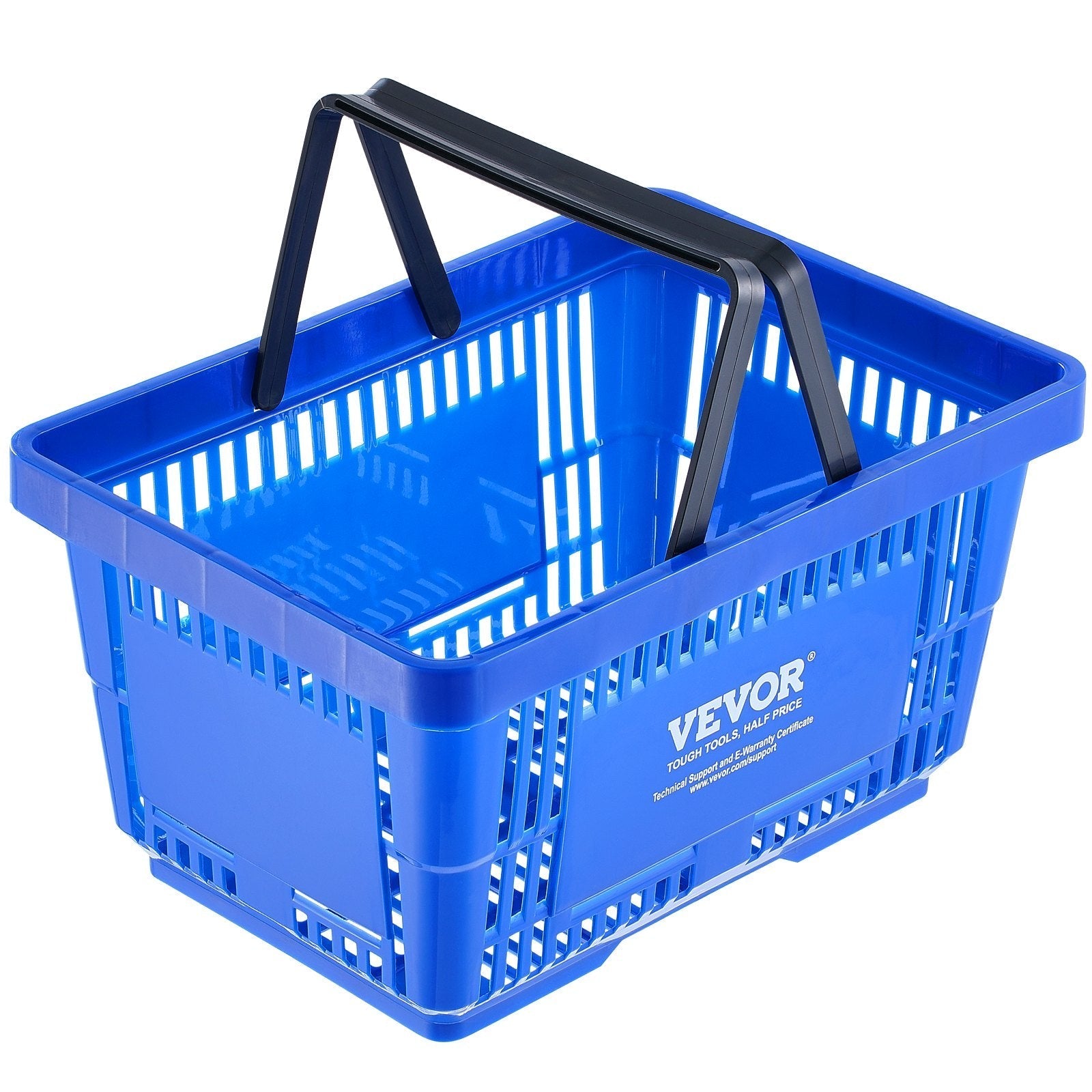 VEVOR Shopping Basket, Set of 12, 24L Durable Plastic Grocery Basket with Handle and Stand, 16.73 x 11.61 x 8.86 inch Portable Shop Basket Bulk Used for Retail Store Supermarket Grocery Shopping, Blue