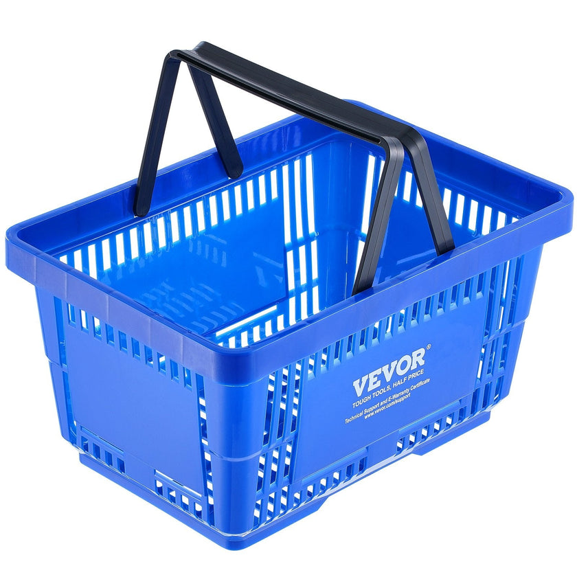VEVOR Shopping Basket, Set of 12, 24L Durable Plastic Grocery Basket with Handle and Stand, 16.73 x 11.61 x 8.86 inch Portable Shop Basket Bulk Used for Retail Store Supermarket Grocery Shopping, Blue