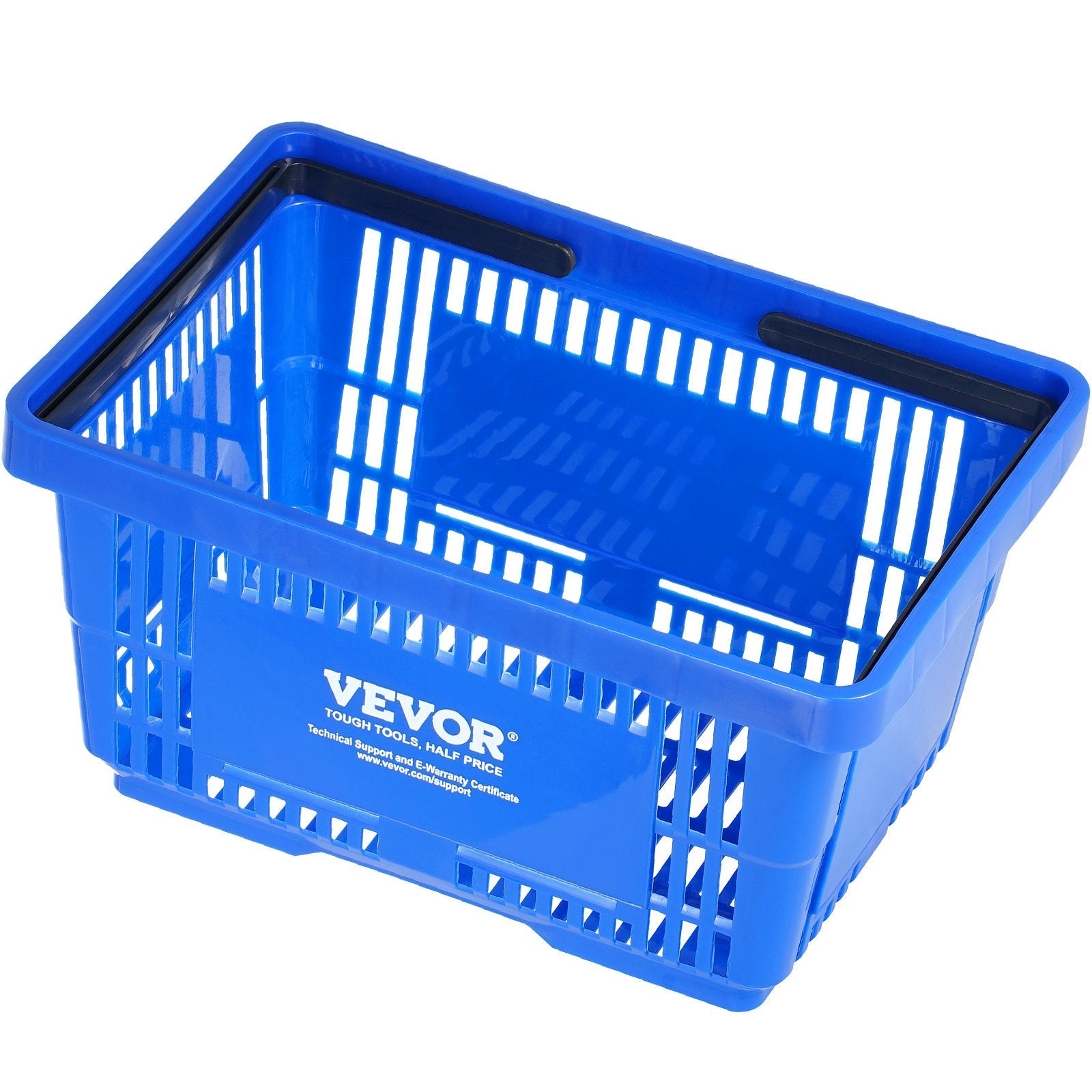 VEVOR Shopping Basket, Set of 12, 24L Durable Plastic Grocery Basket with Handle and Stand, 16.73 x 11.61 x 8.86 inch Portable Shop Basket Bulk Used for Retail Store Supermarket Grocery Shopping, Blue
