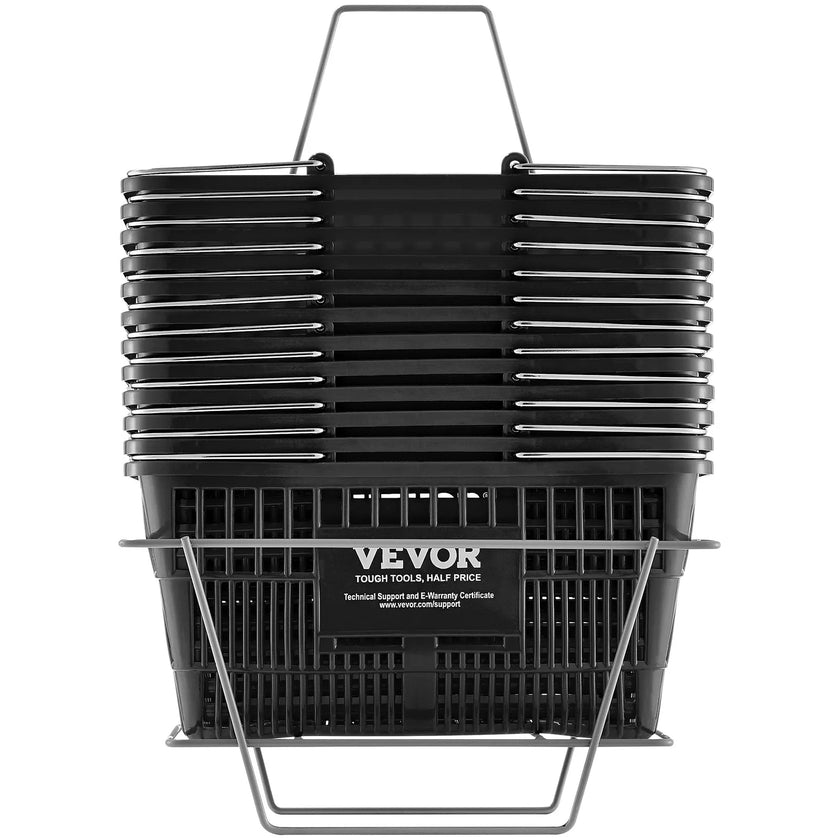 VEVOR Shopping Basket Grocery Basket 12PCS 21L with Iron Handle & Stand Black