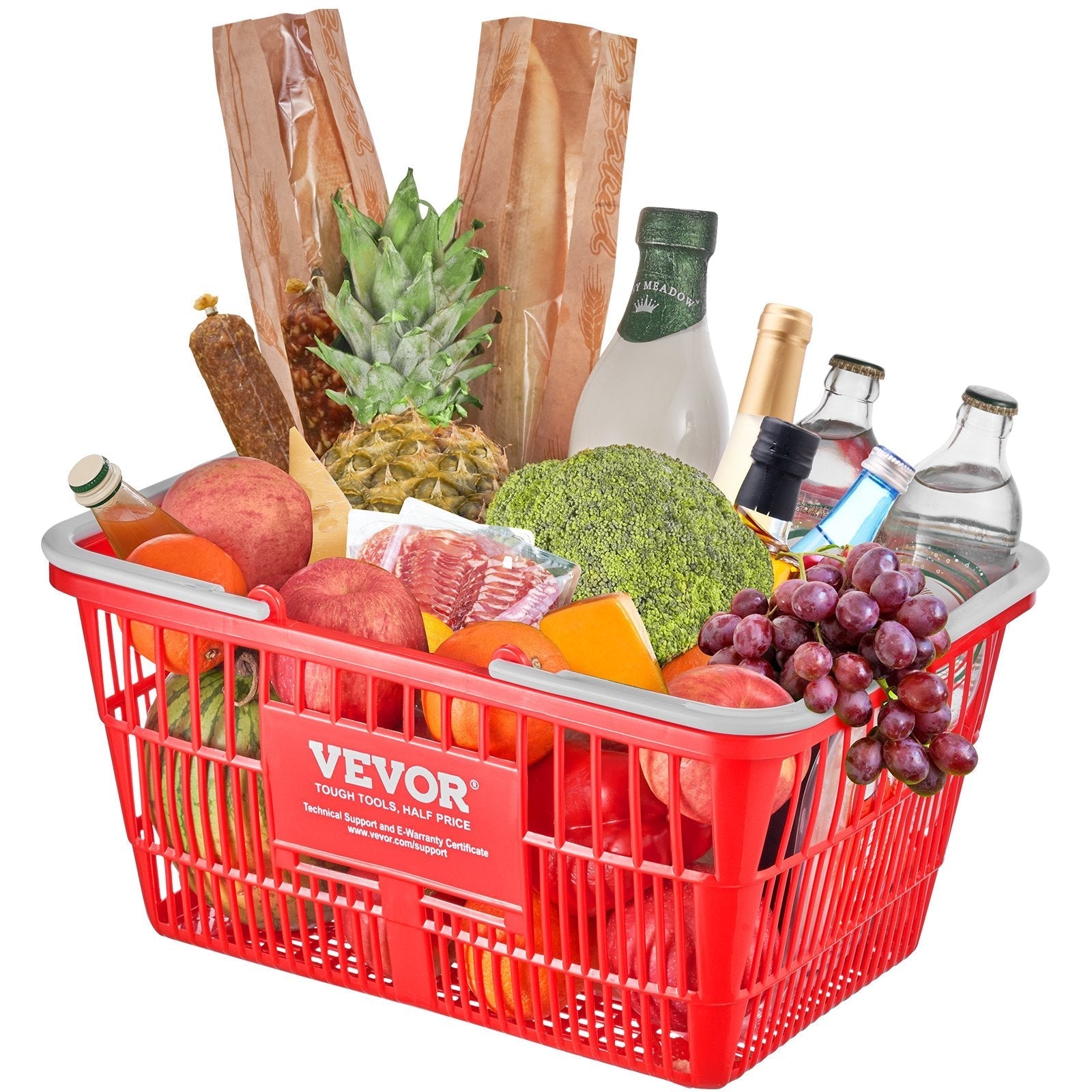 VEVOR Shopping Basket Portable Grocery Basket 20PCS 21L with Handle & Stand Red