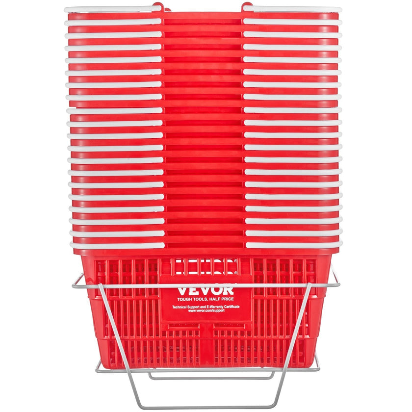 VEVOR Shopping Basket Portable Grocery Basket 20PCS 21L with Handle & Stand Red