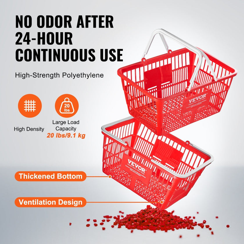 VEVOR Shopping Basket Portable Grocery Basket 12PCS 21L with Handle & Stand Red