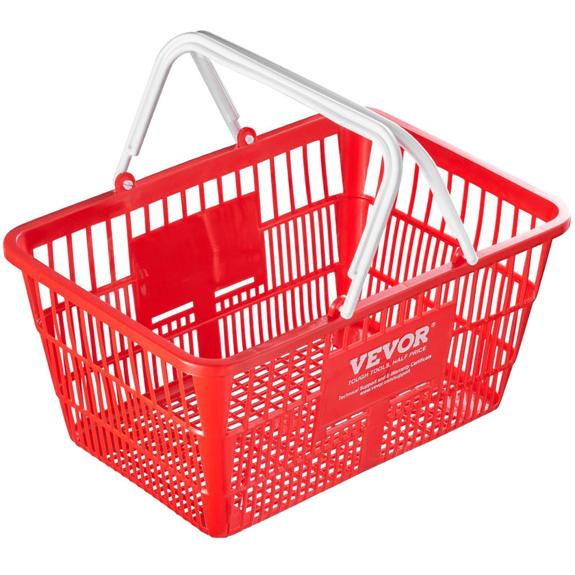VEVOR Shopping Basket Portable Grocery Basket 12PCS 21L with Handle & Stand Red