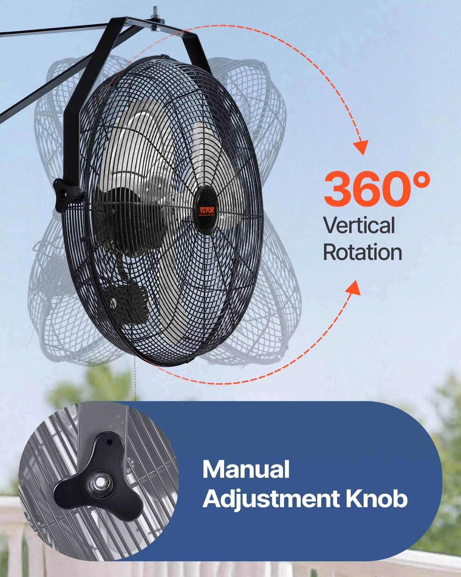 VEVOR Wall Mount Fan, 2 PCS 20 inch Oscillating, 3-speed High Velocity Max. 4000 CFM Industrial Wall Fan for Indoor, Commercial, Residential, Warehouse, Greenhouse, Workshop, Basement, Garage,Black