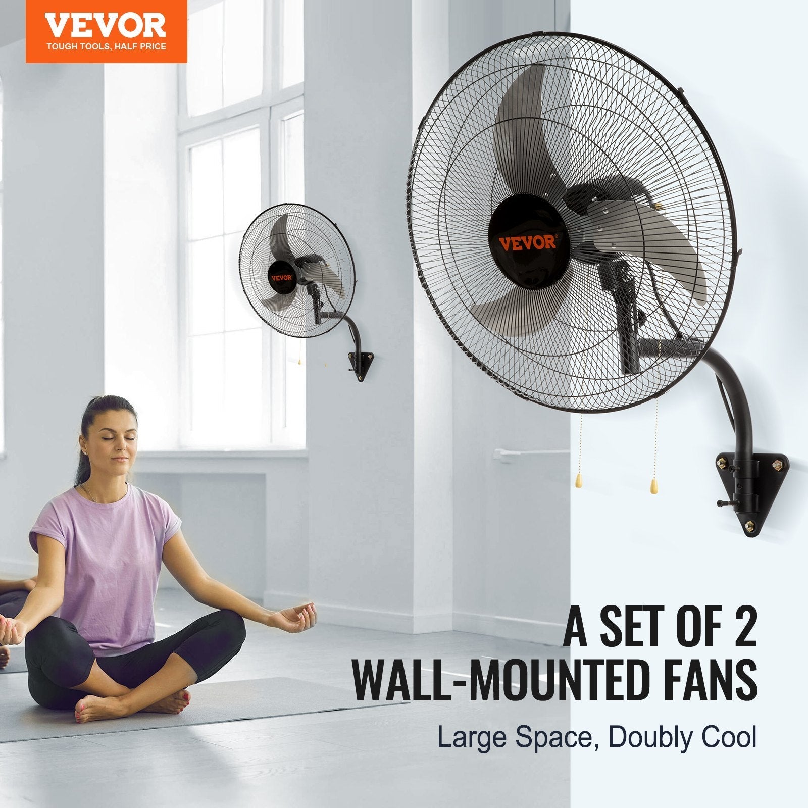 VEVOR Wall Mount Fan, 2 PCS 18 inch Oscillating, 3-speed High Velocity Max. 4000 CFM Industrial Wall Fan for Indoor, Commercial, Residential, Warehouse, Greenhouse, Workshop, Basement, Garage,Black