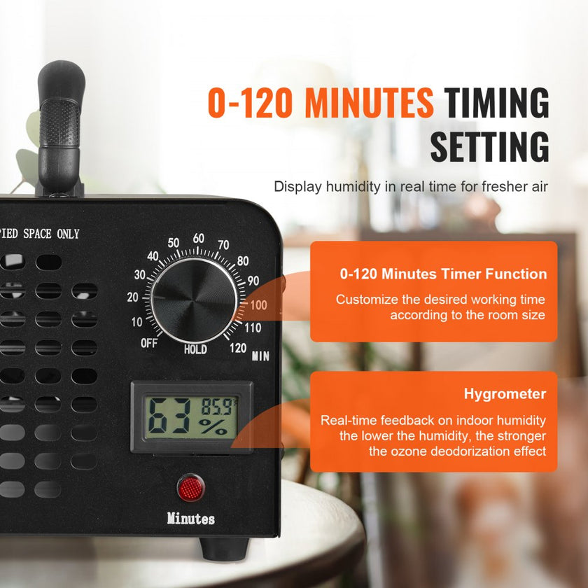 VEVOR Ozone Generator, 24000mg/h Ozone Machine Odor Remover, High Capacity Commercial/Industrial Ozone Generator Machine, Home Air Ionizers Deodorizer with 0-120 min Time Setting for Rooms, Cars, Pets
