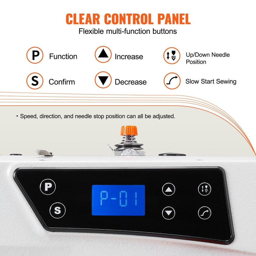 VEVOR Industrial Sewing Machine, 5000s.p.m Heavy-duty Lockstitch Sewing Machine with 550W Servo Motor and Table Stand, Electro-mechanization Intelligent Start-stop, Clear Control Panel for Easy Use