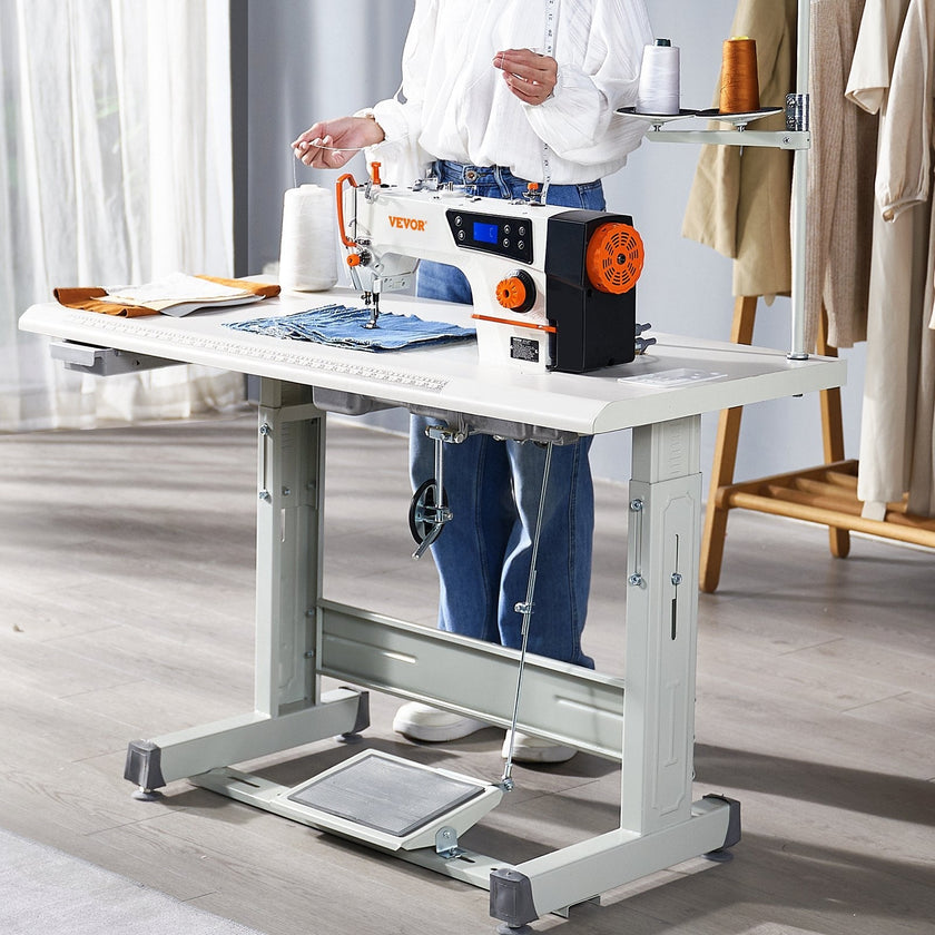 VEVOR Industrial Sewing Machine, 5000s.p.m Heavy-duty Lockstitch Sewing Machine with 550W Servo Motor and Table Stand, Electro-mechanization Intelligent Start-stop, Clear Control Panel for Easy Use