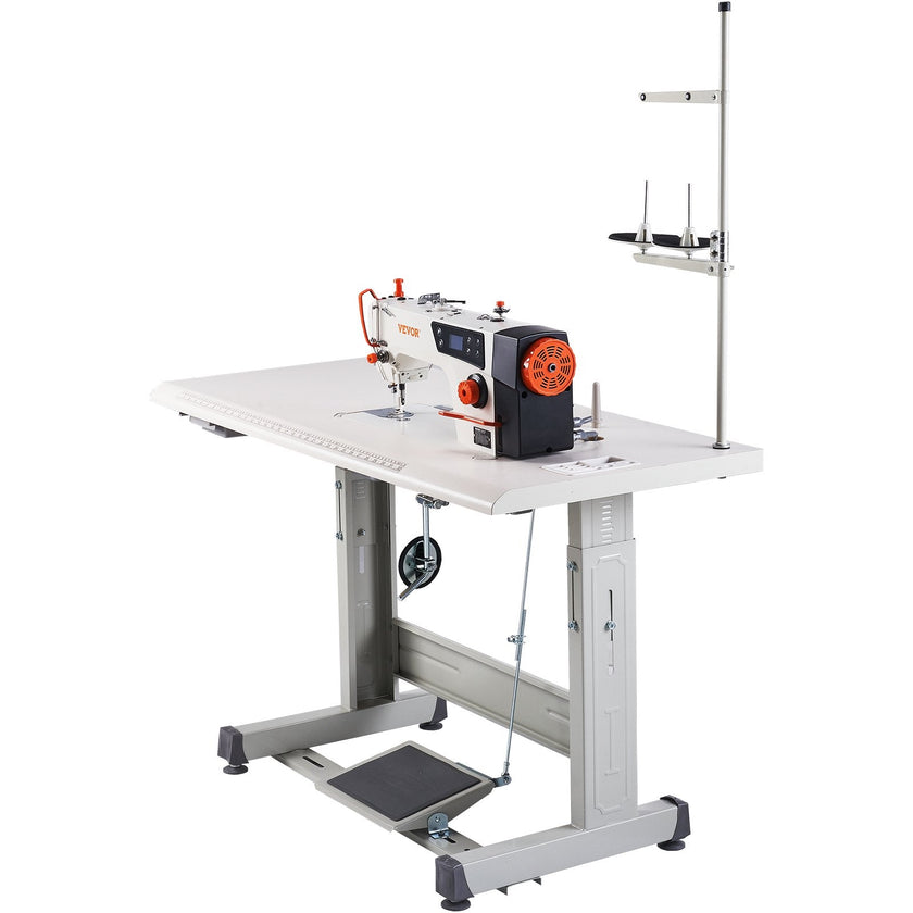 VEVOR Industrial Sewing Machine, 5000s.p.m Heavy-duty Lockstitch Sewing Machine with 550W Servo Motor and Table Stand, Electro-mechanization Intelligent Start-stop, Clear Control Panel for Easy Use