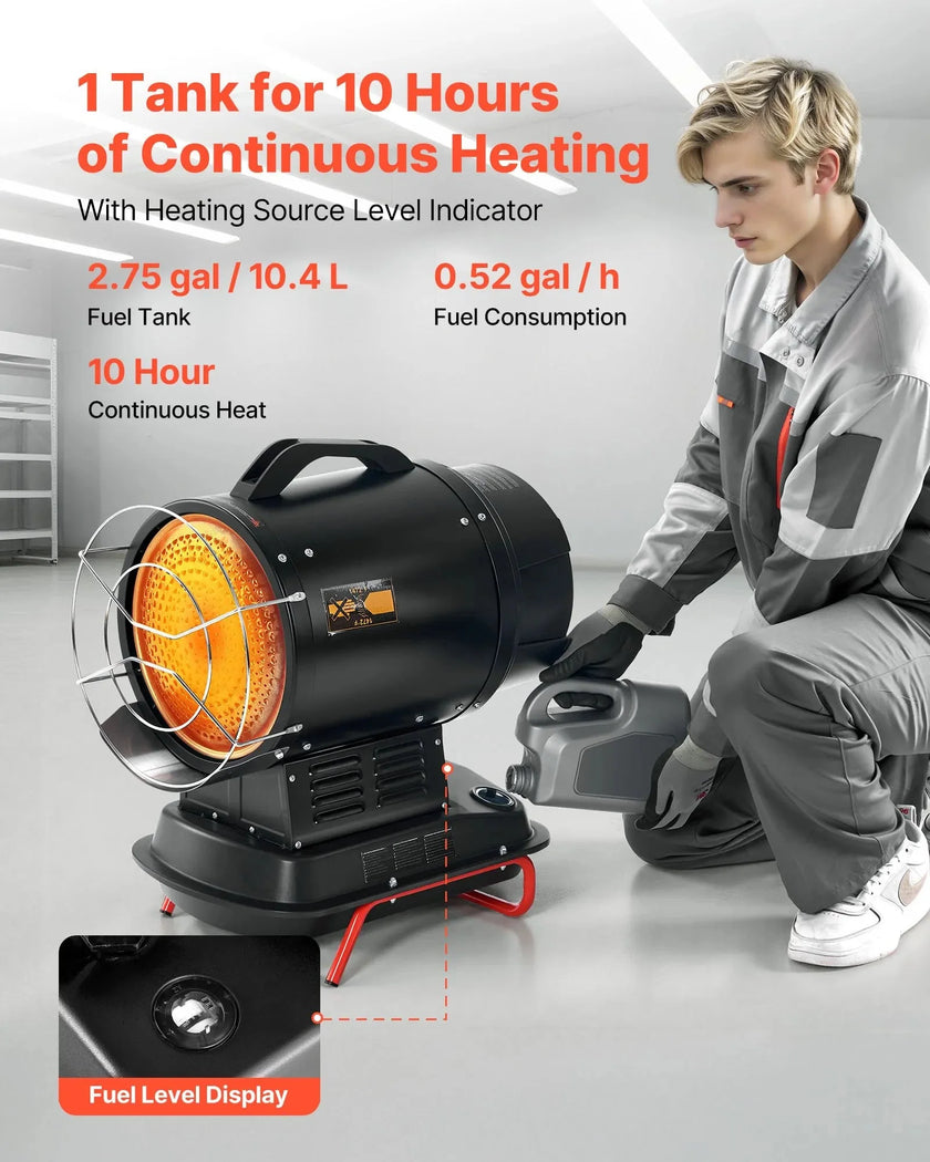 VEVOR 70,000 BTU Radiant Kerosene Diesel Heater – Portable Industrial Space Heater with Adjustable Temperature & Handle for Garage, Jobsite, Workshop, and Warehouse Heating