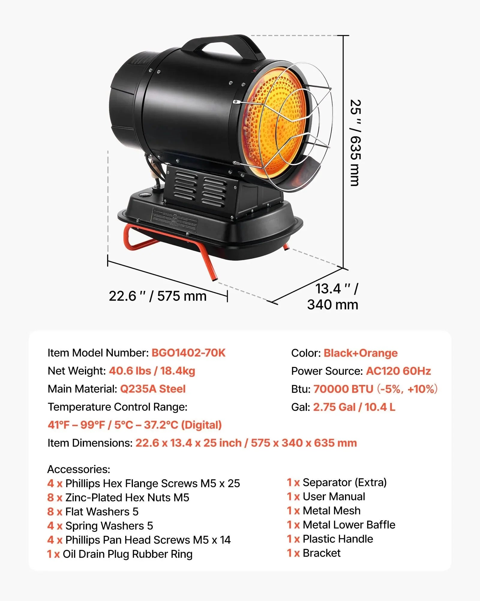 VEVOR 70,000 BTU Radiant Kerosene Diesel Heater – Portable Industrial Space Heater with Adjustable Temperature & Handle for Garage, Jobsite, Workshop, and Warehouse Heating
