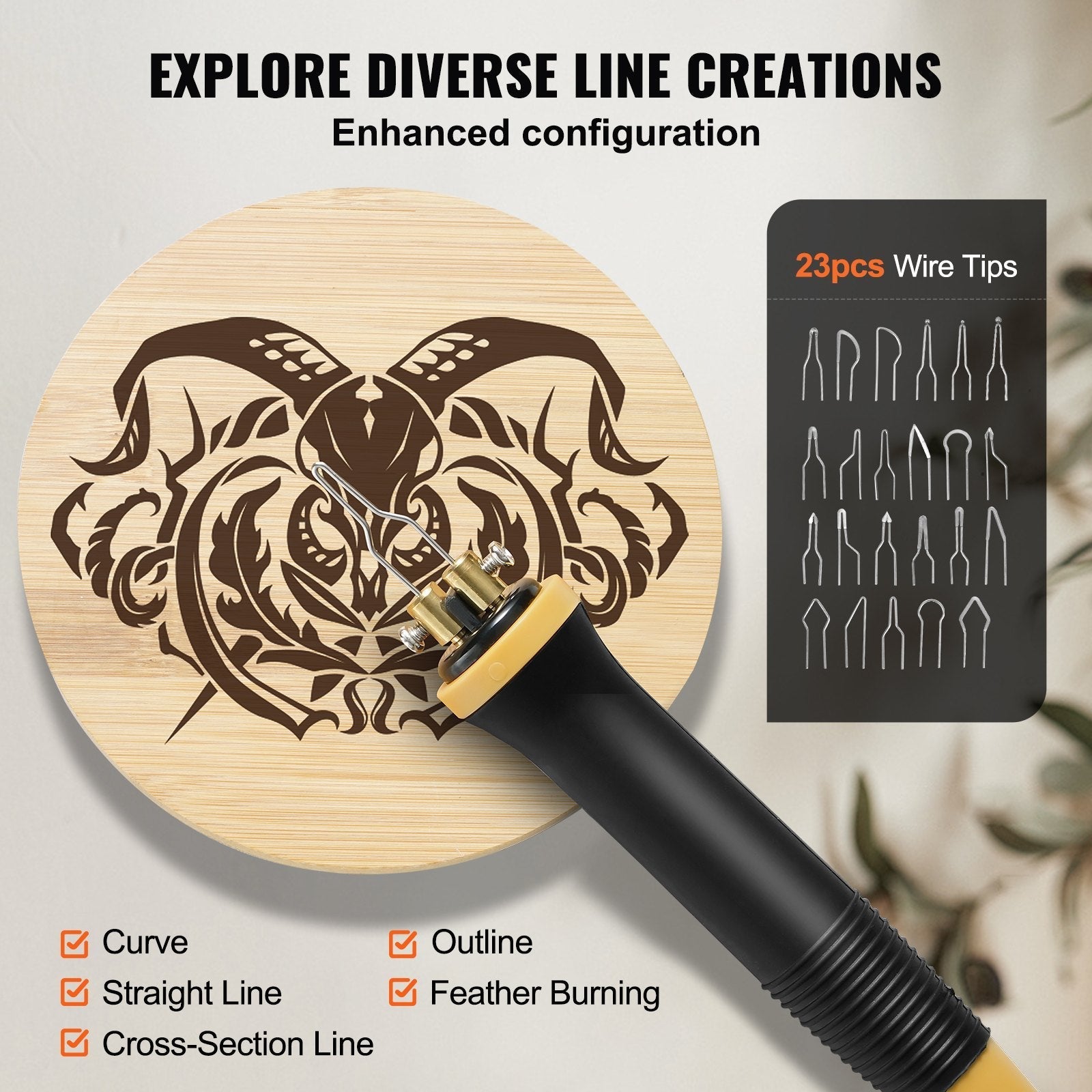 VEVOR Wood Burning Kit, 200~700°C Adjustable Temperature with Display, Dual Output Port with 2 Pyrography Pens, 23 Wire Nibs, 1 Pen Holder, 4 Wood Chip, 1 Screwdriver, 1 Tweezers, 1 Knife, 1 Sponge