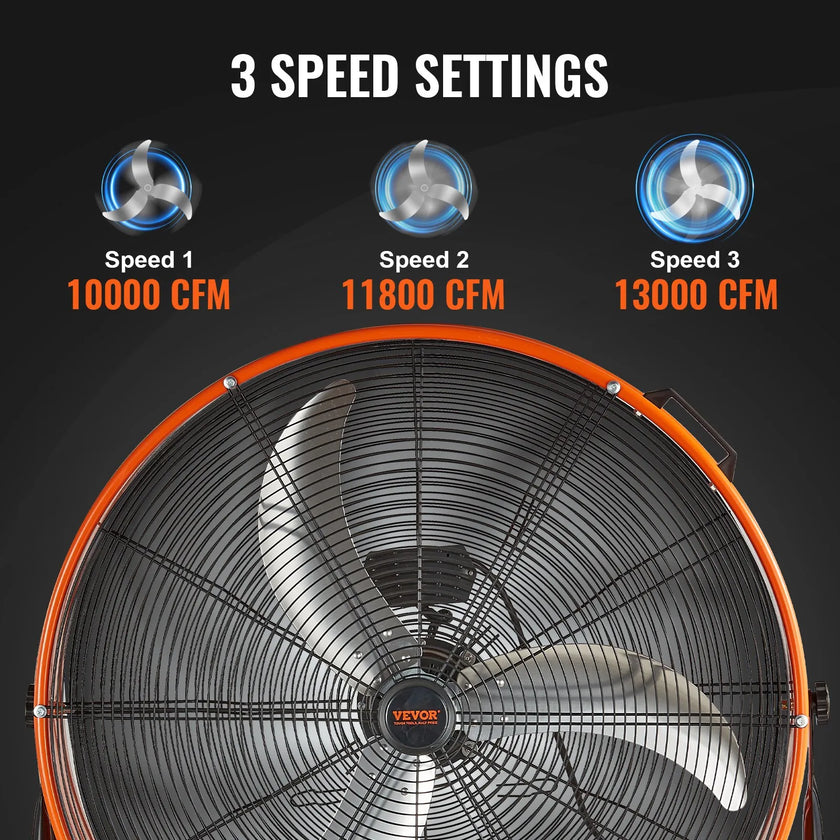 VEVOR Drum Fan 30 Inch High Velocity Industrial Use 3-Speed 13000CFM for Warehouse