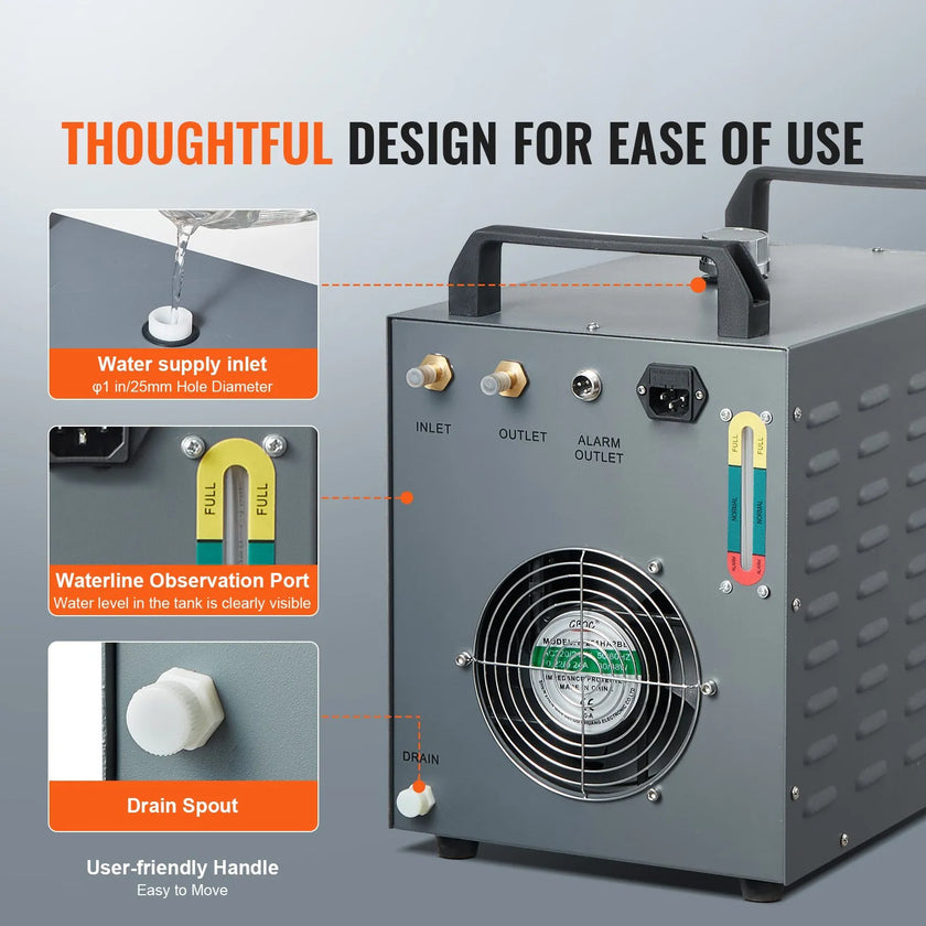 VEVOR Industrial Water Chiller, CW-3000(PRO), 150W Air-Cooled Industrial Water Cooler Cooling System with 12L Water Tank Capacity 18 L/min Max Flow Rate, for Laser Engraving Machine Cooling Machine