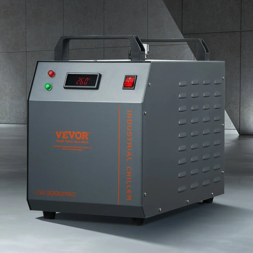 VEVOR Industrial Water Chiller, CW-3000(PRO), 150W Air-Cooled Industrial Water Cooler Cooling System with 12L Water Tank Capacity 18 L/min Max Flow Rate, for Laser Engraving Machine Cooling Machine
