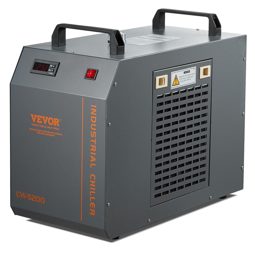 VEVOR Industrial Water Chiller, CW-5200, Industrial Water Cooler Cooling System with Built-in Compressor 7L Water Tank Capacity 13 L/min Max Flow Rate, for CO2 Laser Engraving Machine Cooling Machine