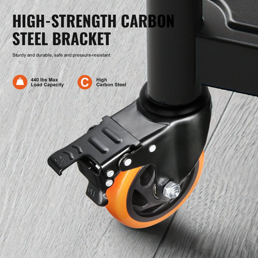VEVOR Caster Wheels, 4 inch, Set of 4, 440 lbs Capacity, Threaded Stem Casters with Security Dual Locking A/B Brake, Heavy Duty Industrial Casters, No Noise Swivel Caster Wheels for Cart, Furniture