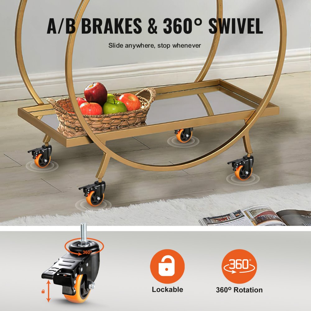 VEVOR Caster Wheels, 4 inch, Set of 4, 440 lbs Capacity, Threaded Stem Casters with Security Dual Locking A/B Brake, Heavy Duty Industrial Casters, No Noise Swivel Caster Wheels for Cart, Furniture