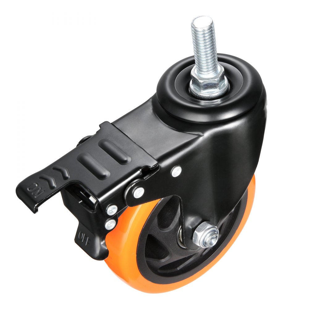 VEVOR Caster Wheels, 4 inch, Set of 4, 440 lbs Capacity, Threaded Stem Casters with Security Dual Locking A/B Brake, Heavy Duty Industrial Casters, No Noise Swivel Caster Wheels for Cart, Furniture
