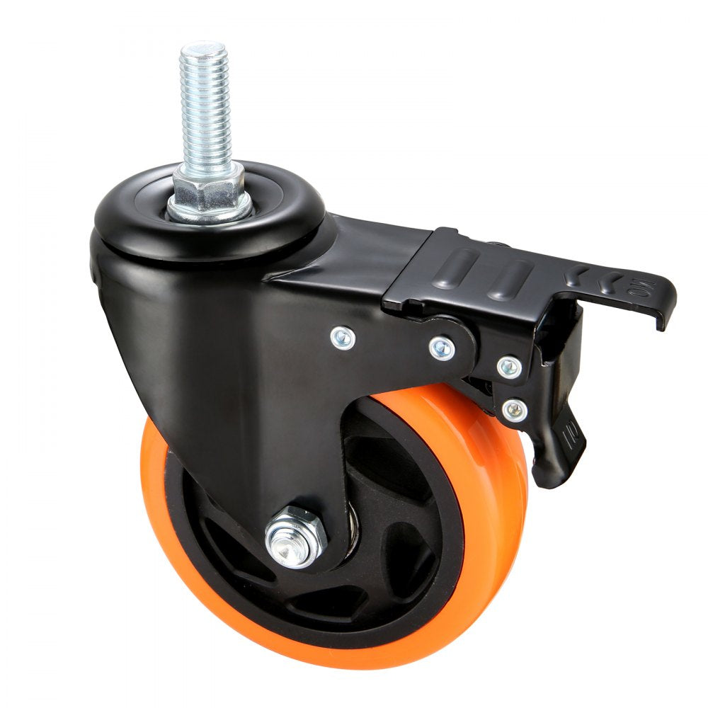 VEVOR Caster Wheels, 4 inch, Set of 4, 440 lbs Capacity, Threaded Stem Casters with Security Dual Locking A/B Brake, Heavy Duty Industrial Casters, No Noise Swivel Caster Wheels for Cart, Furniture