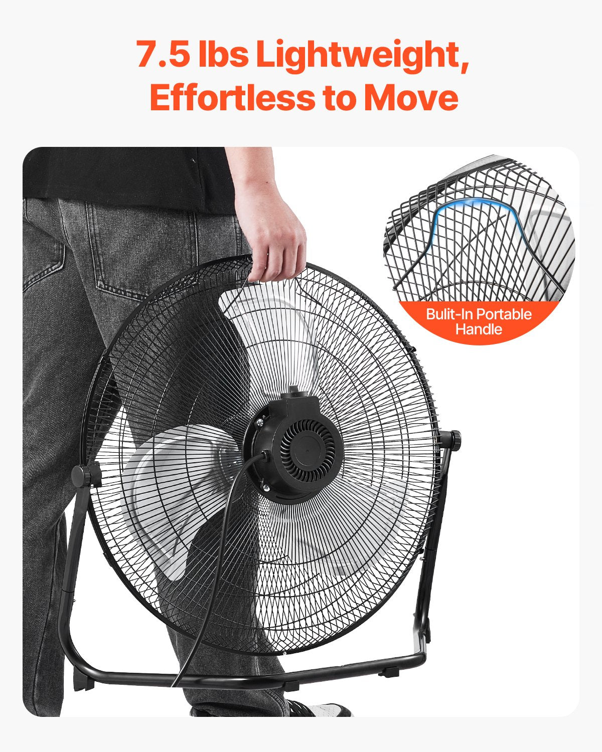 VEVOR 18 In Floor Fan 3 Speed 360° Adjustable Tilt High-Velocity Industrial Fan