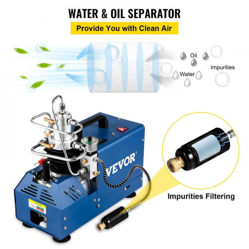 VEVOR High Pressure Compressor, 4500PSI/30MPA/300BAR High Pressure Air Compressor, 1800W 110V Automatic Stop Air Rifle Compressor Suitable for Paintball Air Rifle, PCP Rifle, Air Pistol, Diving Bottle