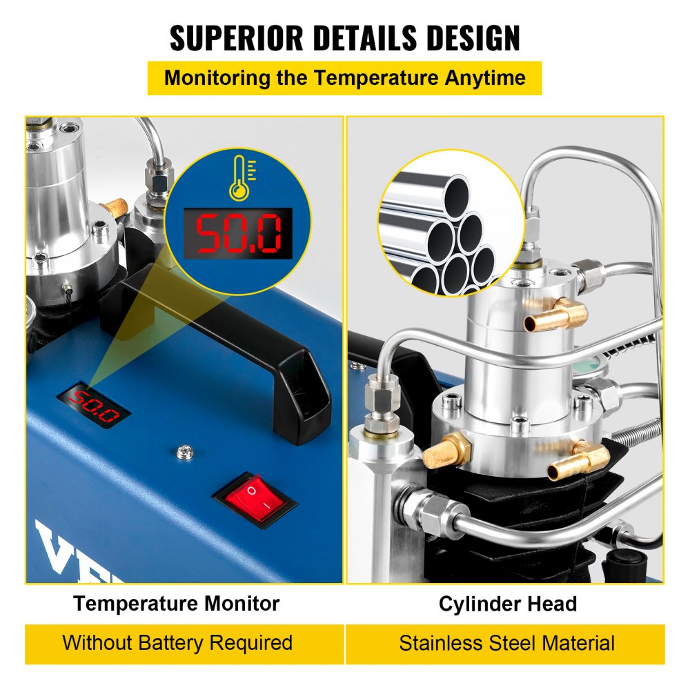 VEVOR High Pressure Compressor, 4500PSI/30MPA/300BAR High Pressure Air Compressor, 1800W 110V Automatic Stop Air Rifle Compressor Suitable for Paintball Air Rifle, PCP Rifle, Air Pistol, Diving Bottle