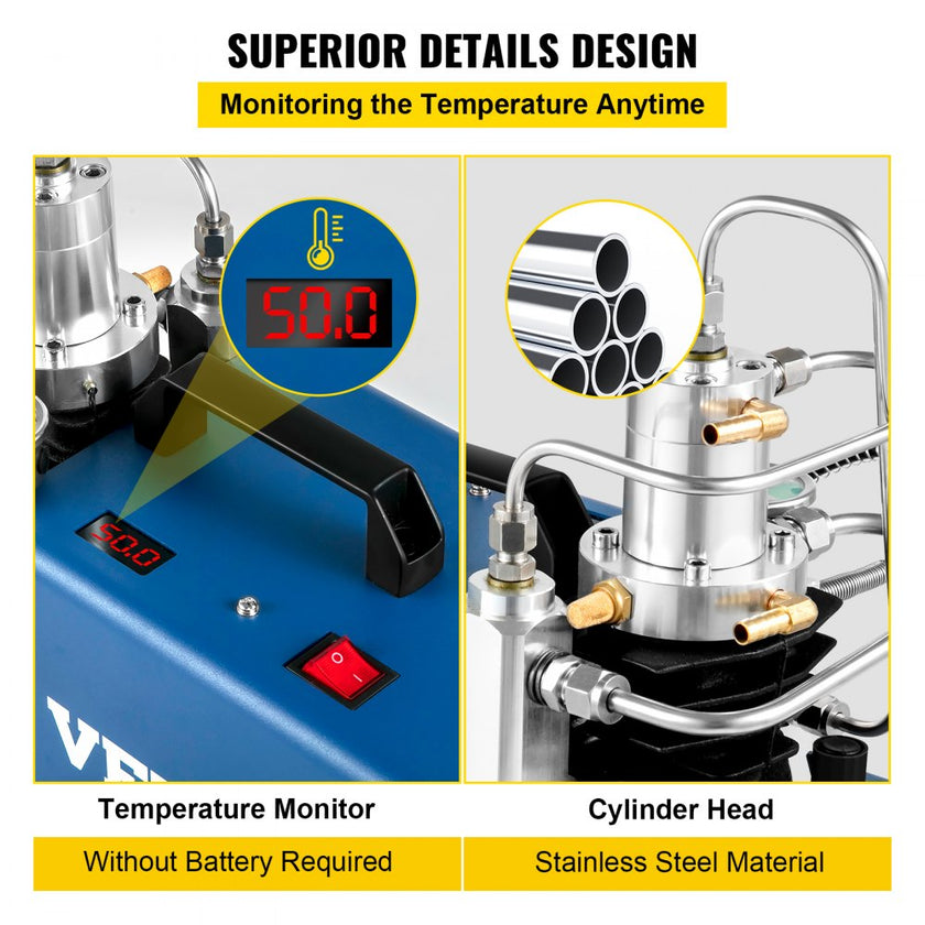 VEVOR High Pressure Compressor, 4500PSI/30MPA/300BAR High Pressure Air Compressor, 1800W 110V Automatic Stop Air Rifle Compressor Suitable for Paintball Air Rifle, PCP Rifle, Air Pistol, Diving Bottle