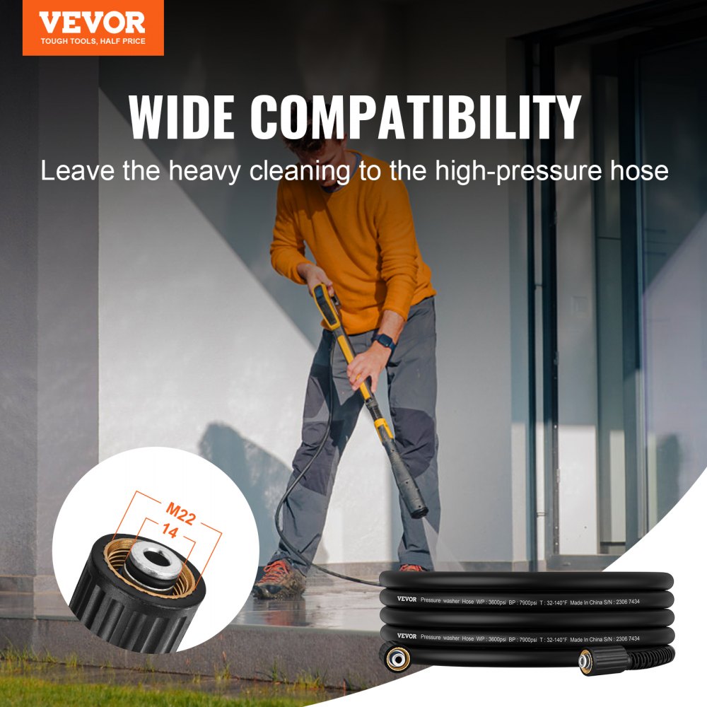 VEVOR Pressure Washer Hose, 25 FT, 1/4