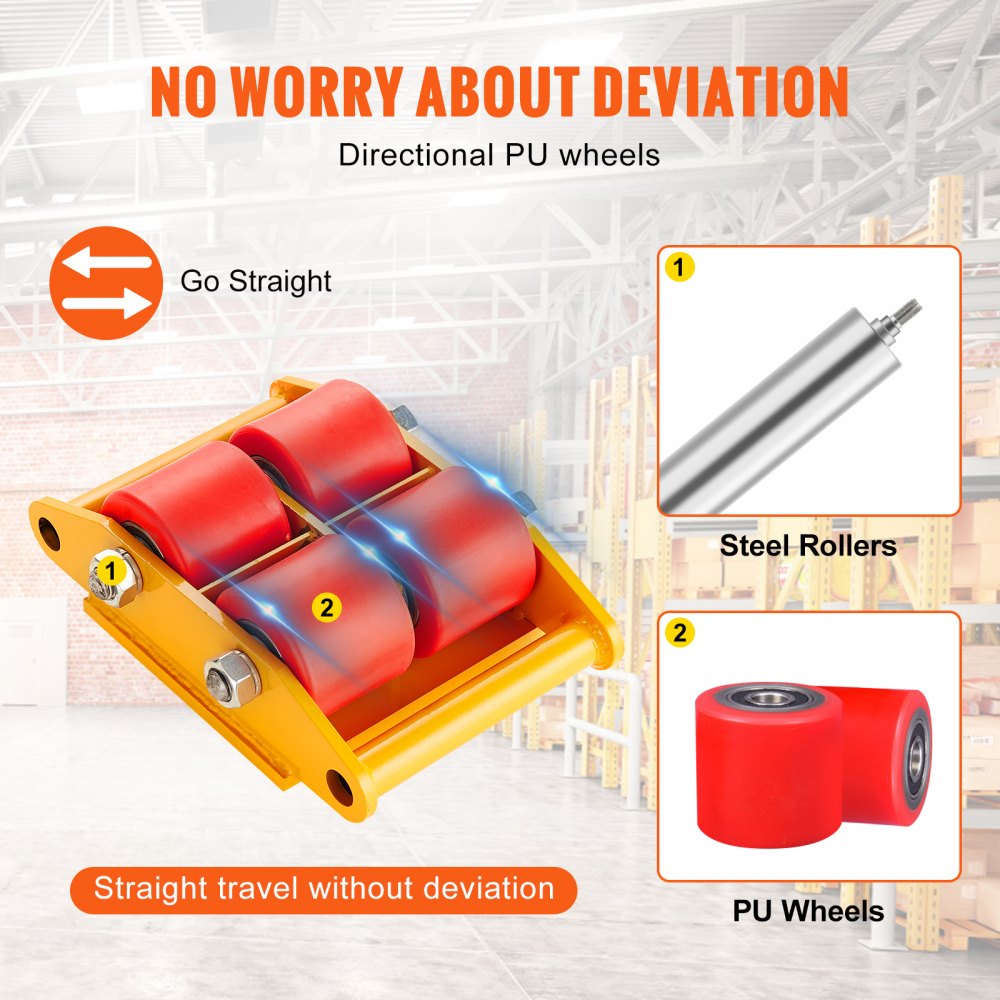 VEVOR Machinery Skate Dolly, 13,200 LBS/6T Industrial Machinery Mover, Heavy Duty Carbon Steel Machinery Moving Skate with 4 PU Wheels and 360° Rotation Non-Slip Cap for Warehouse, Workshop, Factory