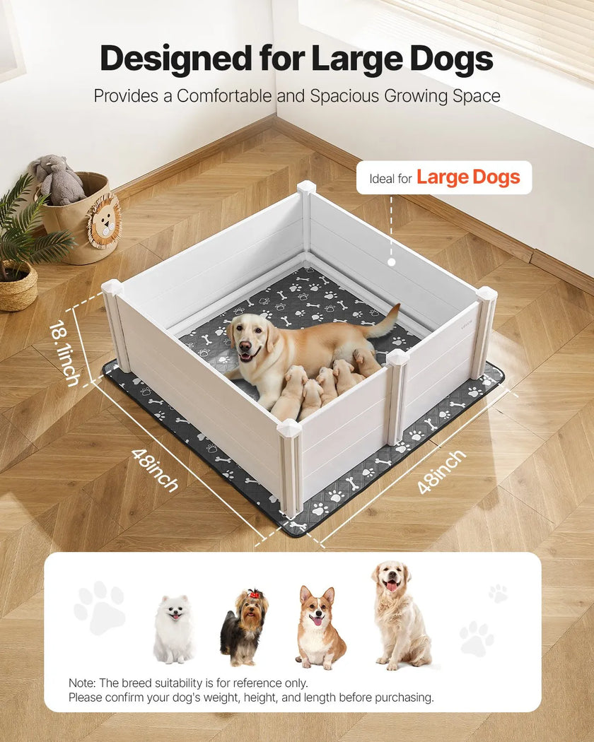 VEVOR Dog Whelping Box 48x48x18.1 inch with Height Adjustable Door for Large Dog