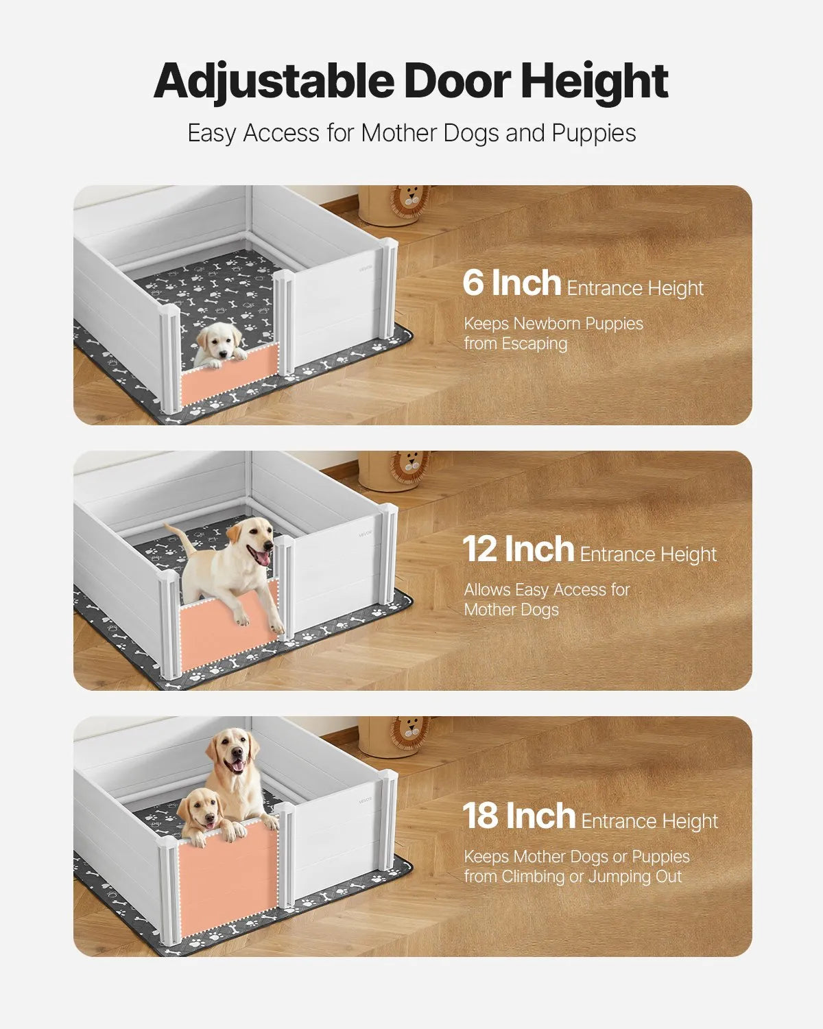 VEVOR Dog Whelping Box 48x48x18.1 inch with Height Adjustable Door for Large Dog