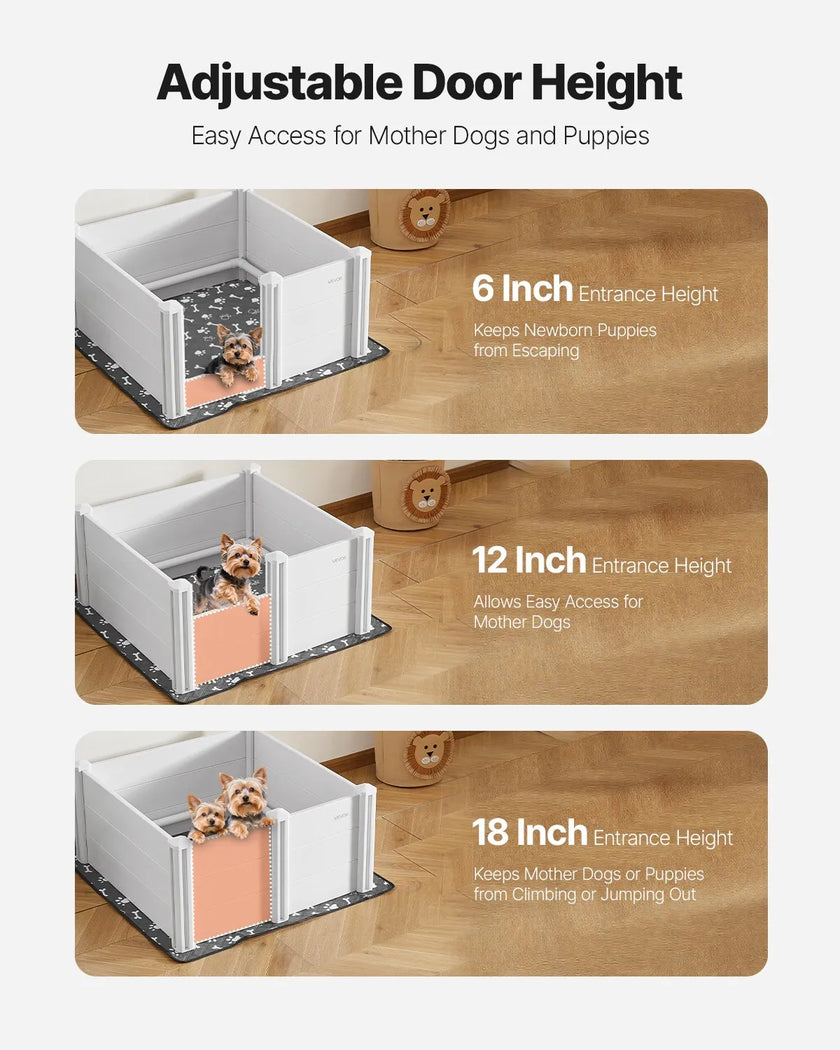 VEVOR Dog Whelping Box 38.6x38.6x18.1 inch Door Height Adjustable for Medium Dog