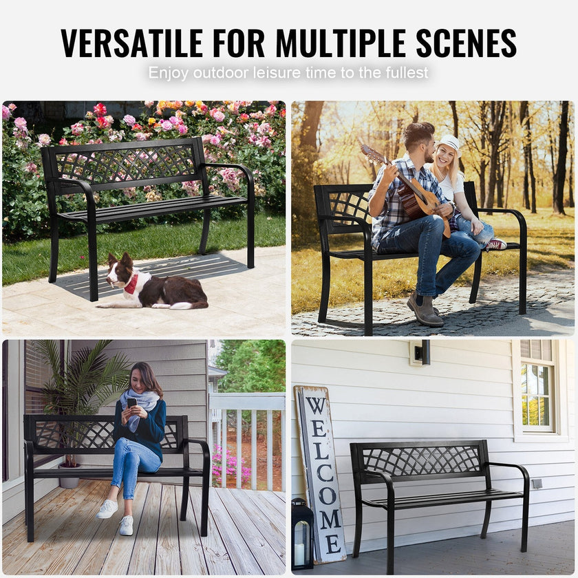 VEVOR Outdoor Bench, 46 inches Metal Garden Bench for Outdoors, 480 lbs Load Capacity Bench, Outdoor Garden Park Bench with Backrest and Armrests, Patio Bench for Garden, Park, Yard, Front Porch
