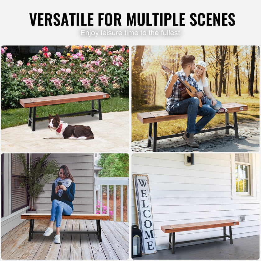 VEVOR Outdoor Bench, 63 inches Wood Garden Bench with Metal Leg for Outdoors, 500 lbs Load Capacity Bench, Outdoor Garden Park Bench, Dining Bench Patio Bench for Garden, Park, Yard, Front Porch