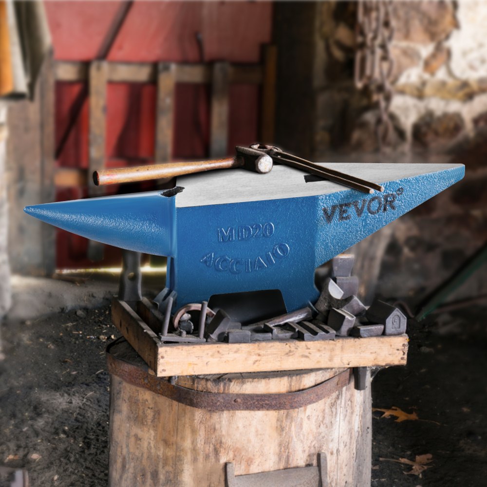 VEVOR Single Horn Anvil 44Lbs Steel Anvil Blacksmith for Sale Forge Tools and Equipment Anvil Rugged Round and Square Hole Horn Anvil Blacksmith Jewelers Metalsmith Blacksmith Tool