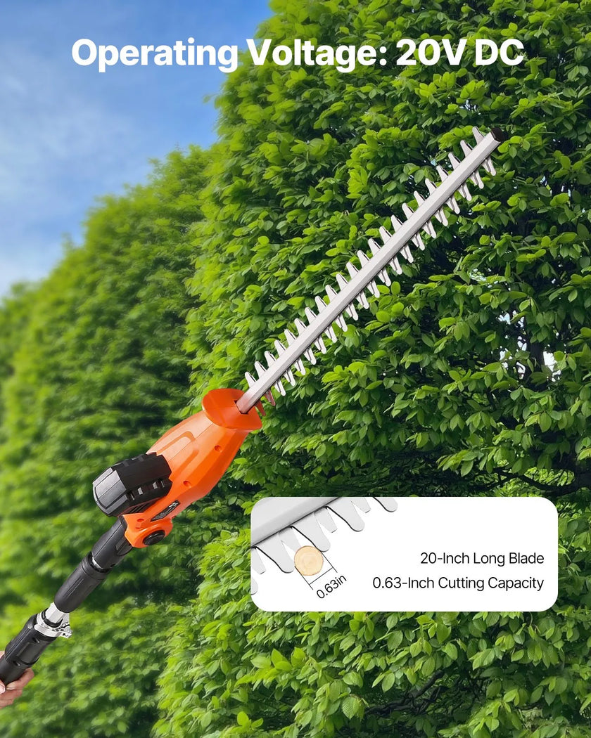VEVOR Extendable Cordless Electric Hedge Trimmer 20V 1200RMP with 20in Blade