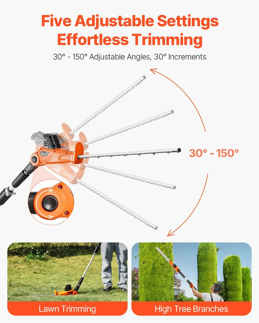 VEVOR Extendable Cordless Electric Hedge Trimmer 20V 1200RMP with 20in Blade