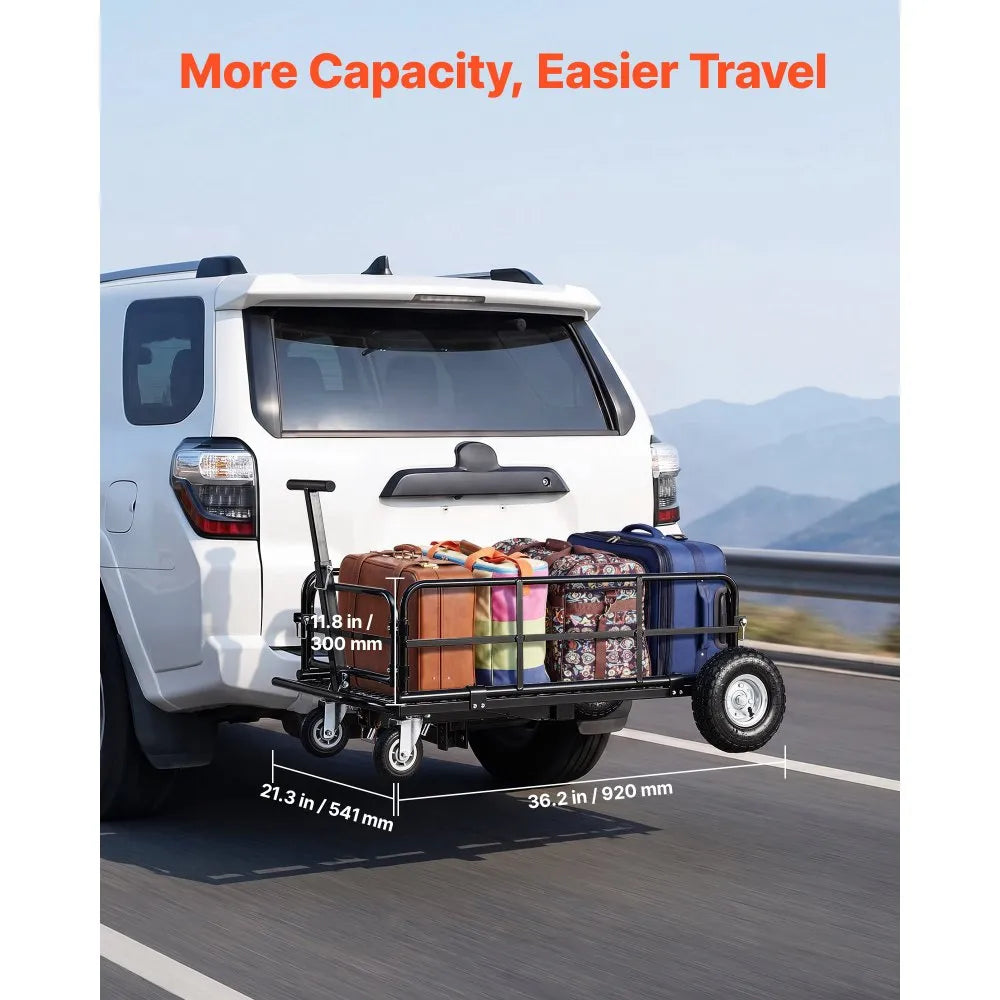 Hitch Mount Cargo Carrier with Wheels | 2-in-1 Folding Cargo Basket & Cargo Cart | 400 lb Capacity