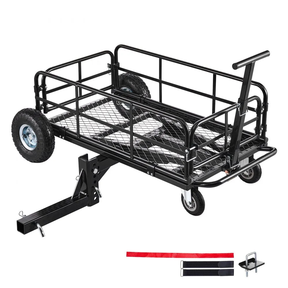 Hitch Mount Cargo Carrier with Wheels | 2-in-1 Folding Cargo Basket & Cargo Cart | 400 lb Capacity