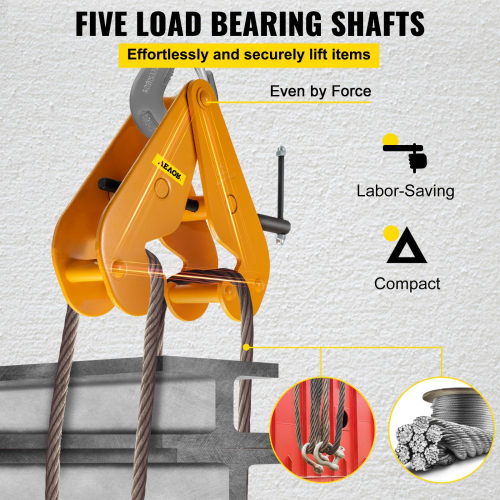VEVOR 2200lbs/1ton Capacity Beam Clamp I Beam Lifting Clamp 3Inch-9Inch Opening Range Beam Clamps for Rigging Heavy Duty Steel Beam Clamp Tool Beam Hangers for Lifting Rigging Yellow