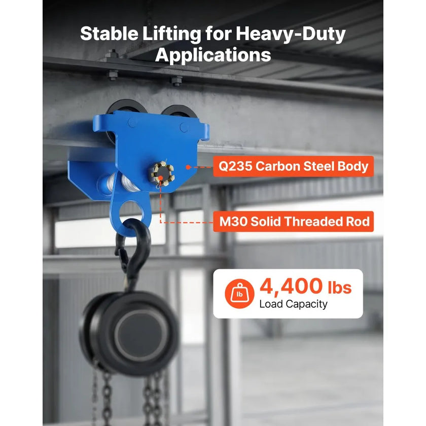 Manual Push Beam Trolley – 4400 lb Capacity Adjustable I-Beam Hoist Trolley